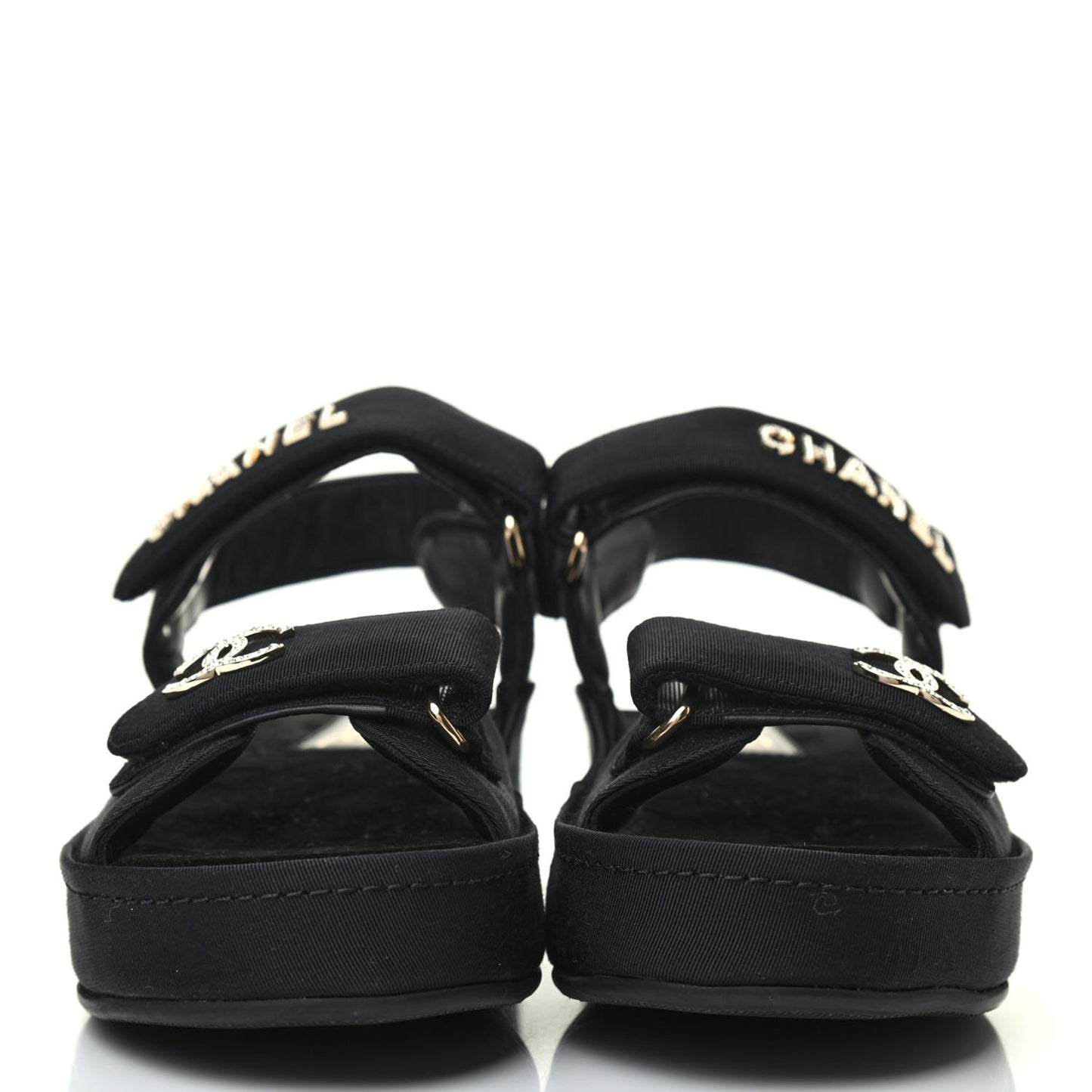 Grosgrain Crystal Logo Platform Sandals 38 Black