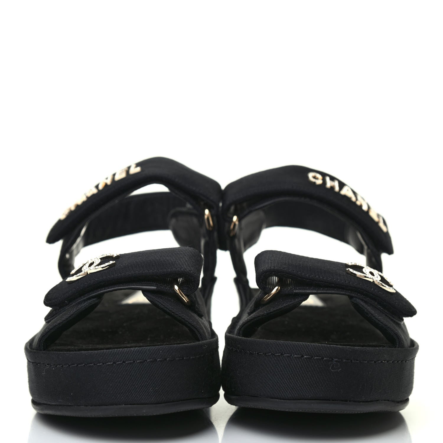 Chanel Grosgrain Crystal Logo Platform Sandals 38 Black 2 of 4