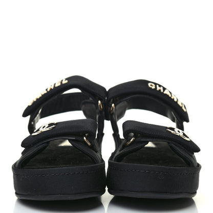 Chanel Grosgrain Crystal Logo Platform Sandals 38 Black 2 of 4