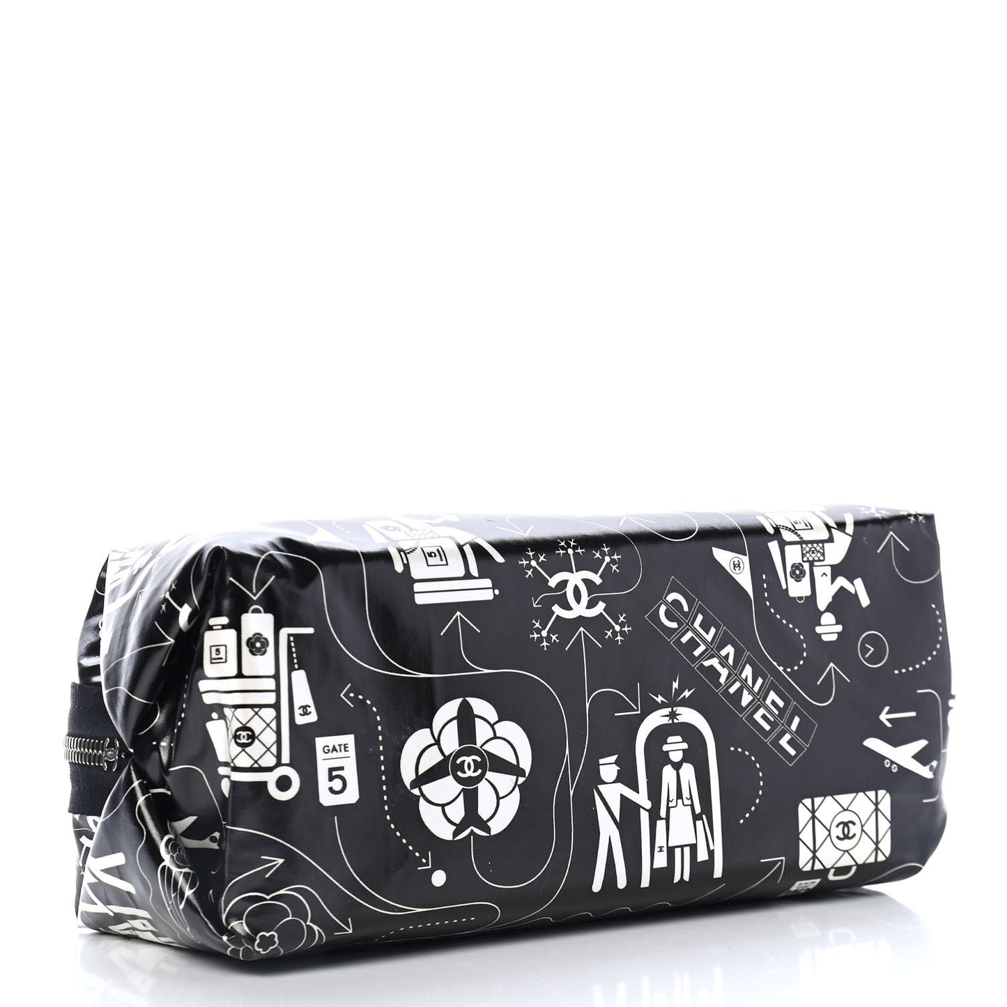 Coated Canvas Small Airline Cosmetic Pouch Black White