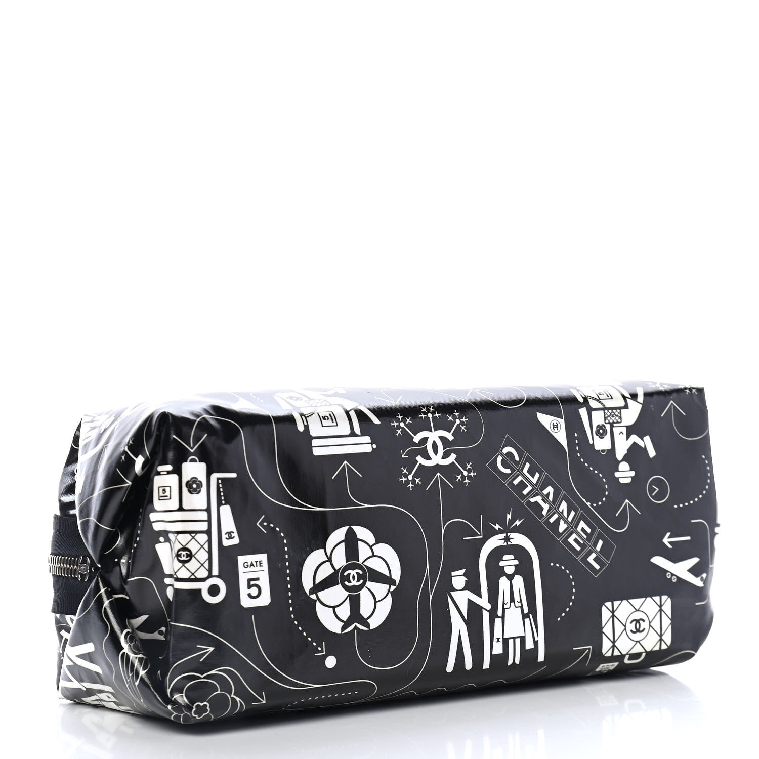 Chanel Coated Canvas Small Airline Cosmetic Pouch Black White 3 of 4