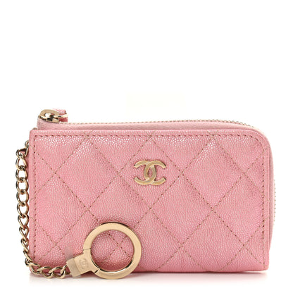 Chanel Iridescent Caviar Quilted Zipped Key Holder Case Rose Pink 1 of 8