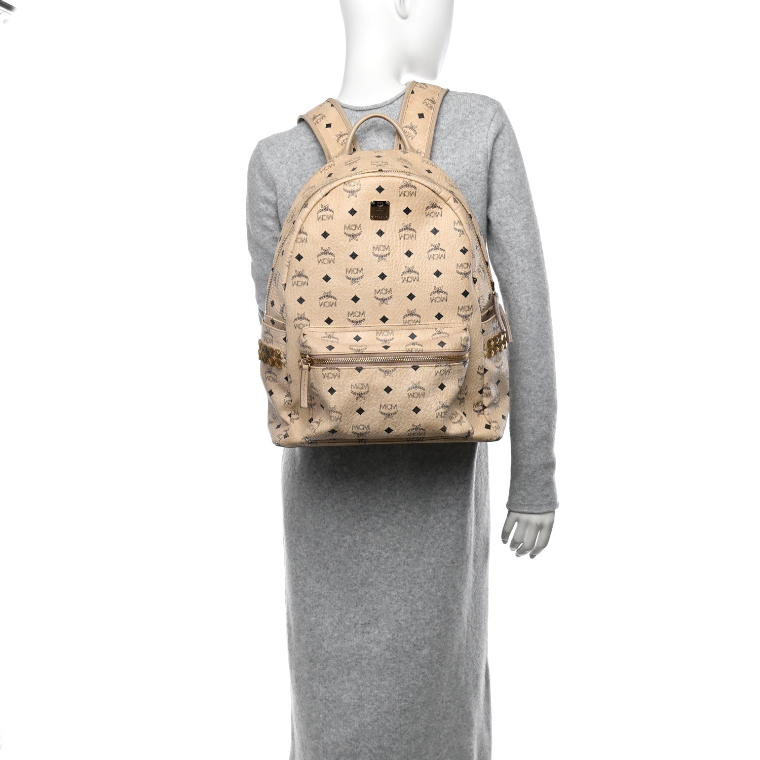 MCM Visetos Large Side Studs Stark Backpack Beige 2 of 17