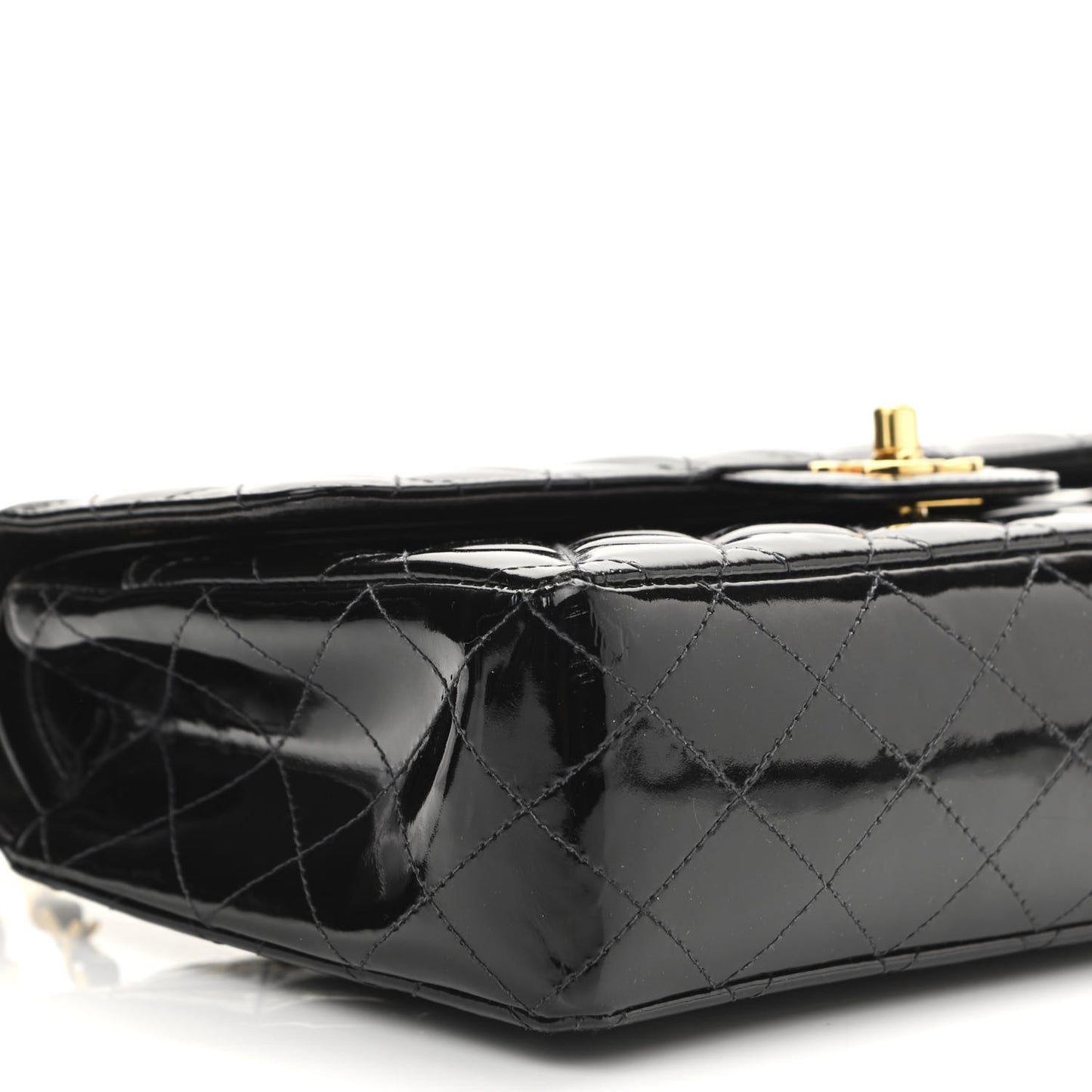 Patent Quilted Medium Double Flap Black