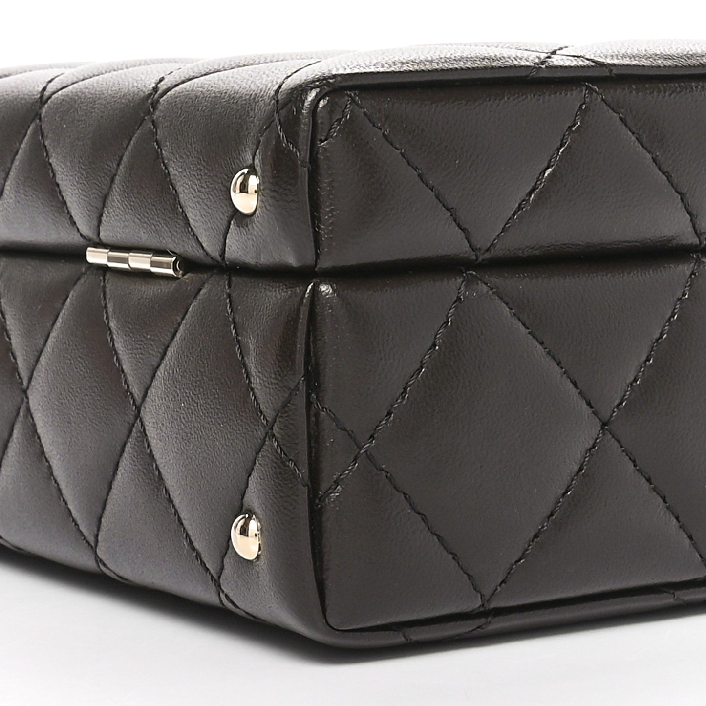 Lambskin Quilted Small Top Handle Box Bag Dark Brown