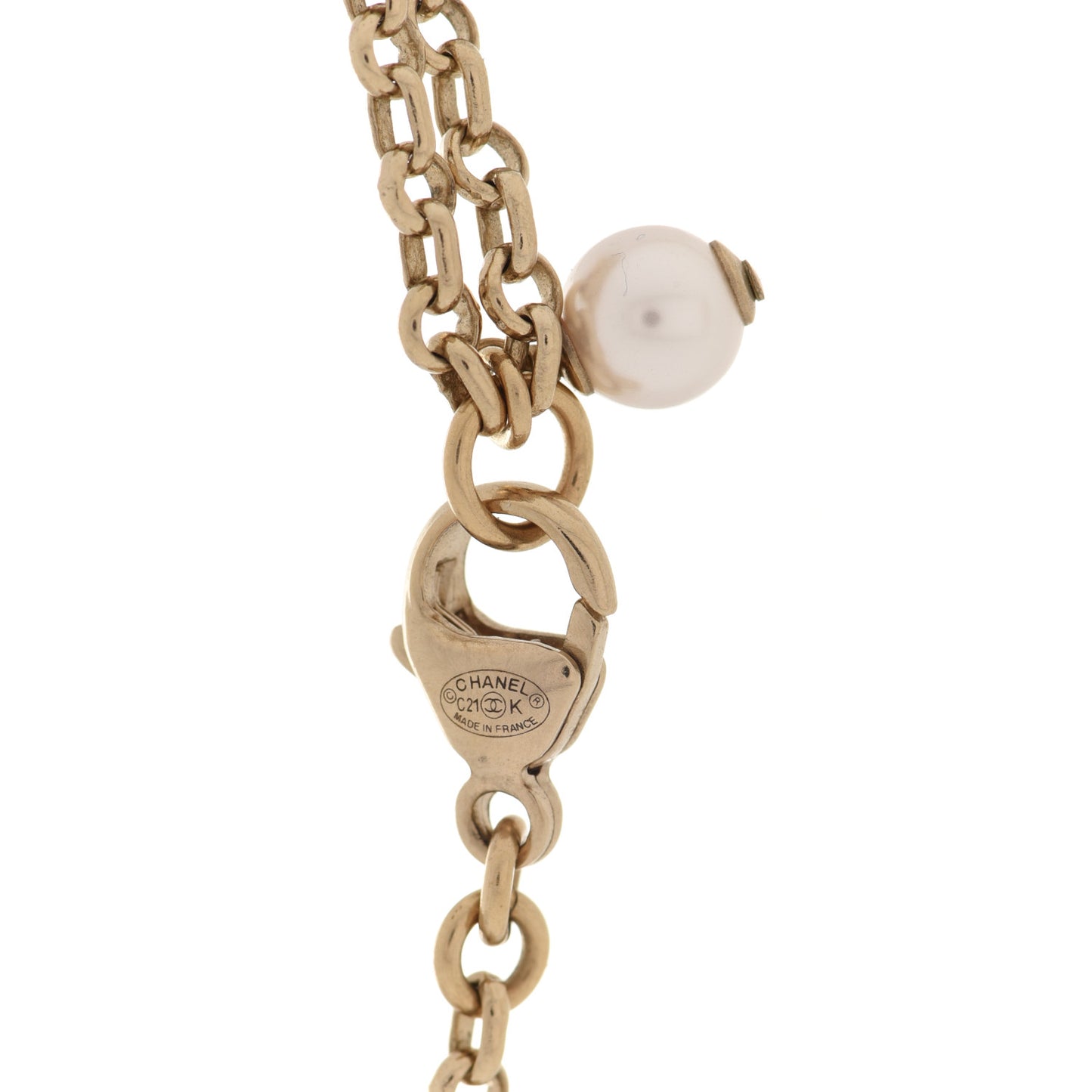 Pearl Crystal CC Pendant Necklace Gold