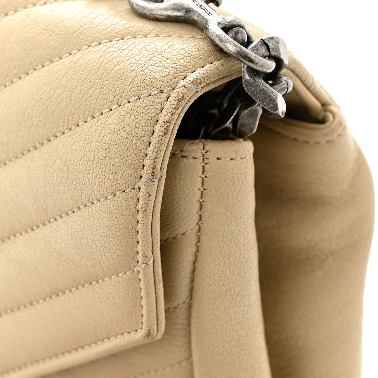 Saint Laurent Sheepskin Matelasse Chevron Monogram Large College Satchel Beige 18 of 18