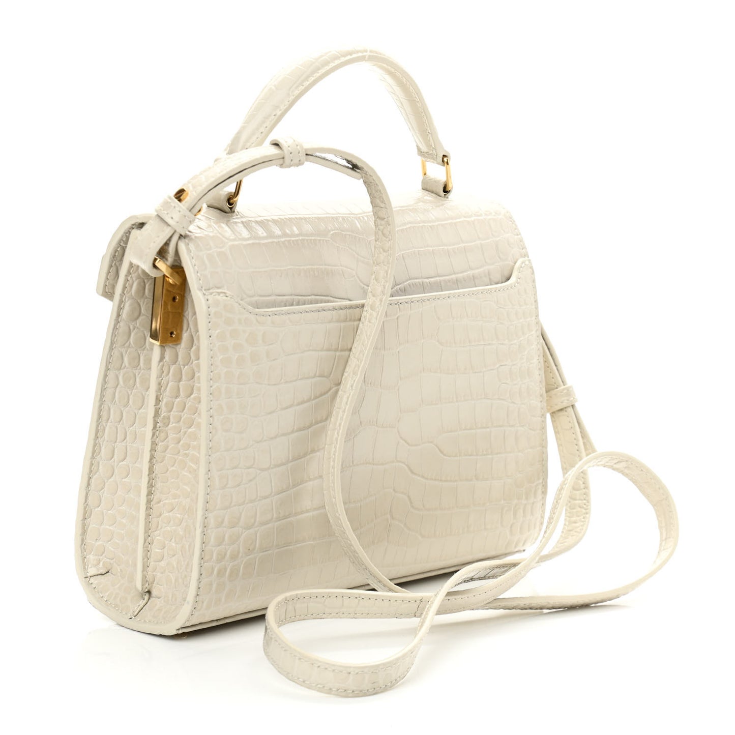 Crocodile Embossed Mini Classic Monogram Cassandra Top Handle Crema Soft