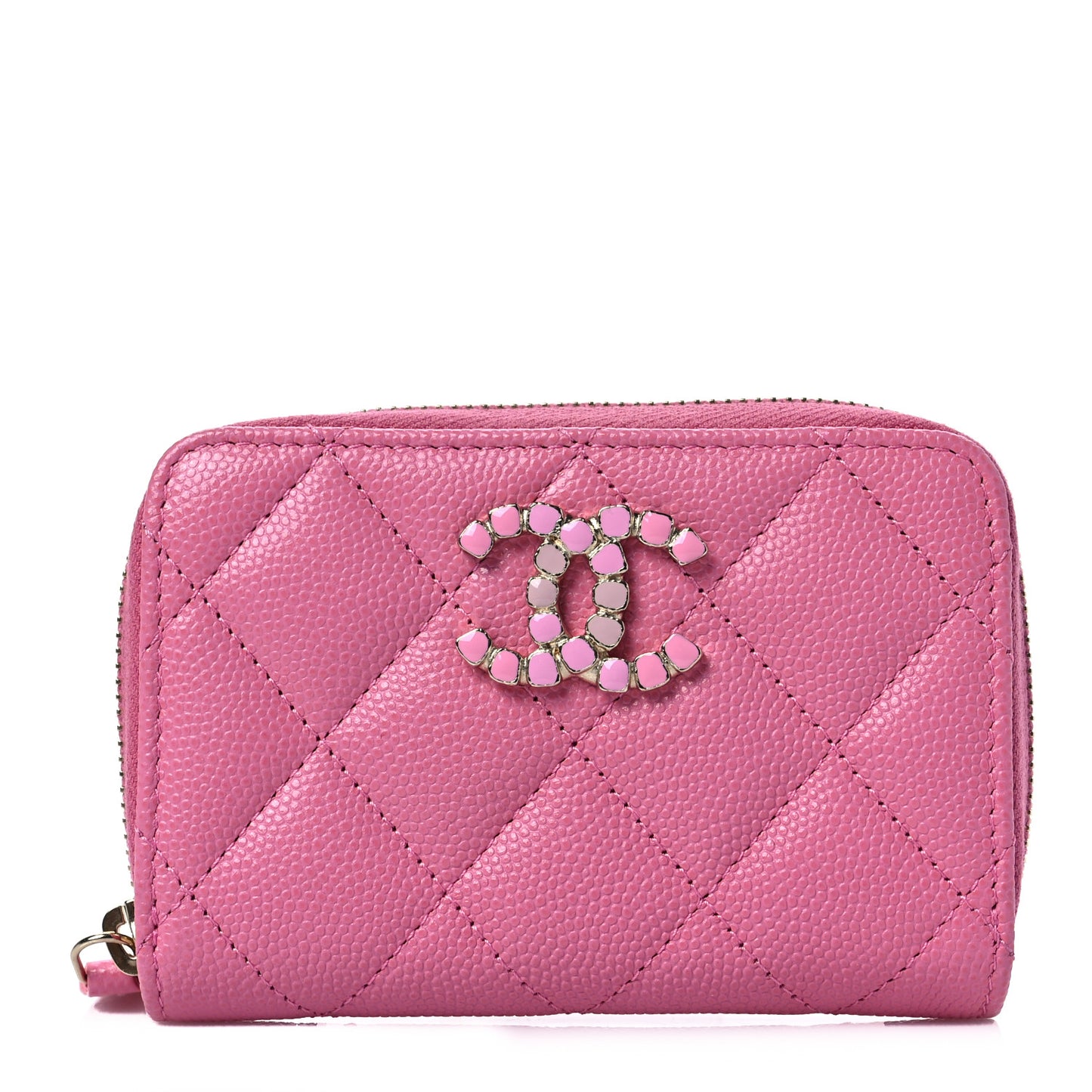 Caviar Quilted Enamel CC Zip Around Coin Purse Pink