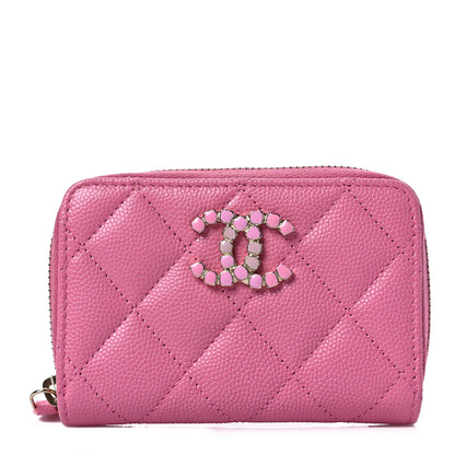 Chanel Caviar Quilted Enamel CC Zip Around Coin Purse Pink 1 of 8