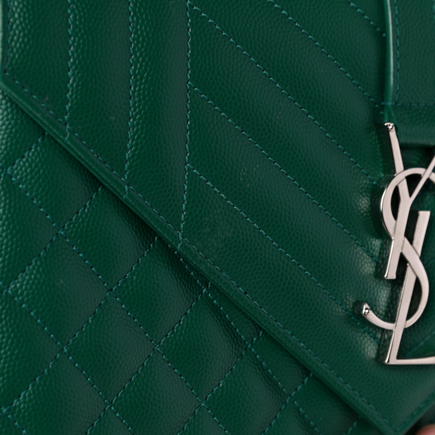 Saint Laurent Grain De Poudre Textured Mixed Matelasse Triquilt Medium Monogram Satchel Green 16 of 16