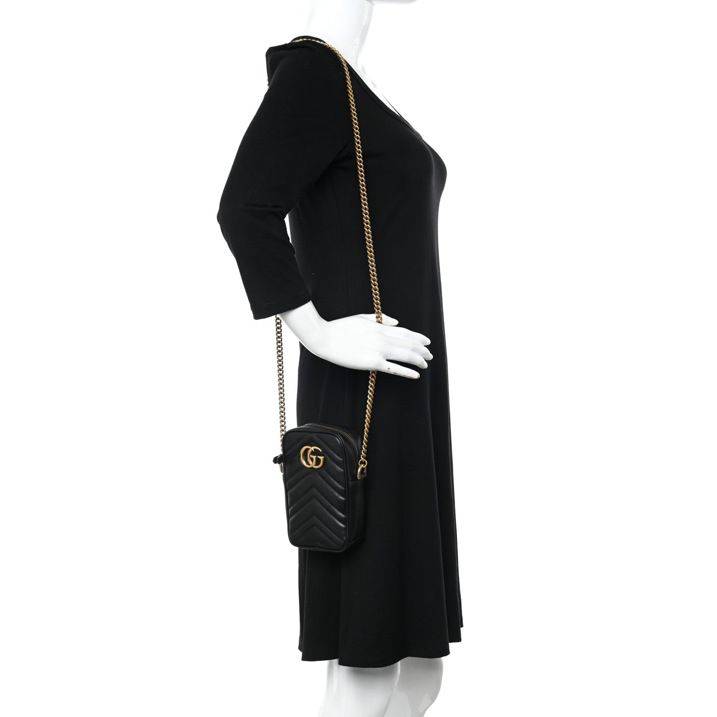 Calfskin Matelasse Mini GG Marmont Crossbody Bag Black