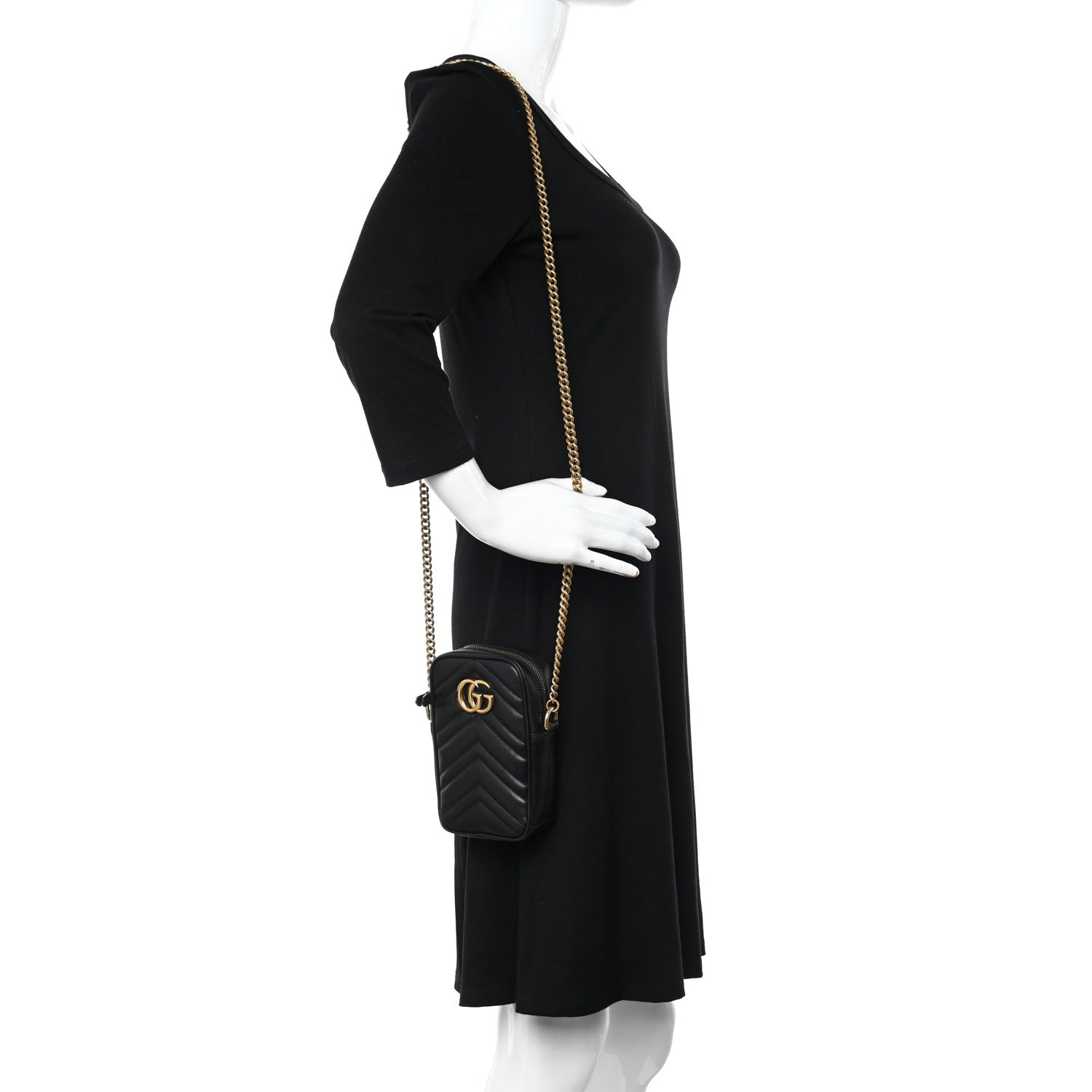 Gucci Calfskin Matelasse Mini GG Marmont Crossbody Bag Black 2 of 10