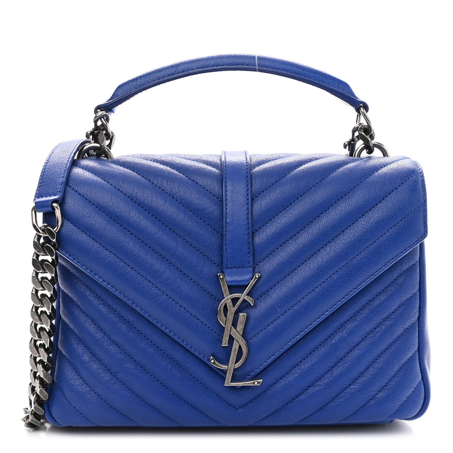 Sheepskin Matelasse Chevron Monogram Medium College Bag Royal Blue