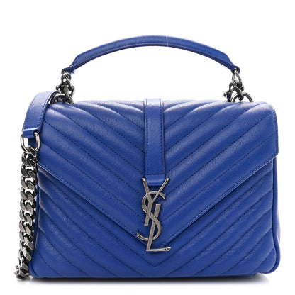 Saint Laurent Sheepskin Matelasse Chevron Monogram Medium College Bag Royal Blue 1 of 10