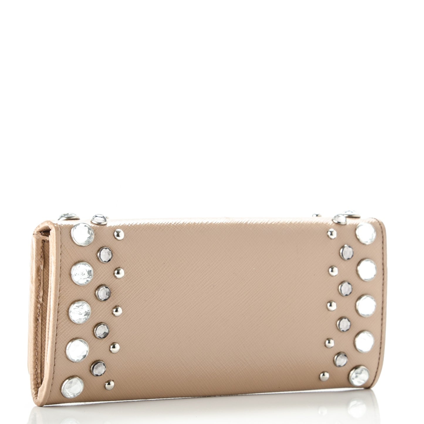 Saffiano Vernice Crystal Studded Flap Wallet Cammeo