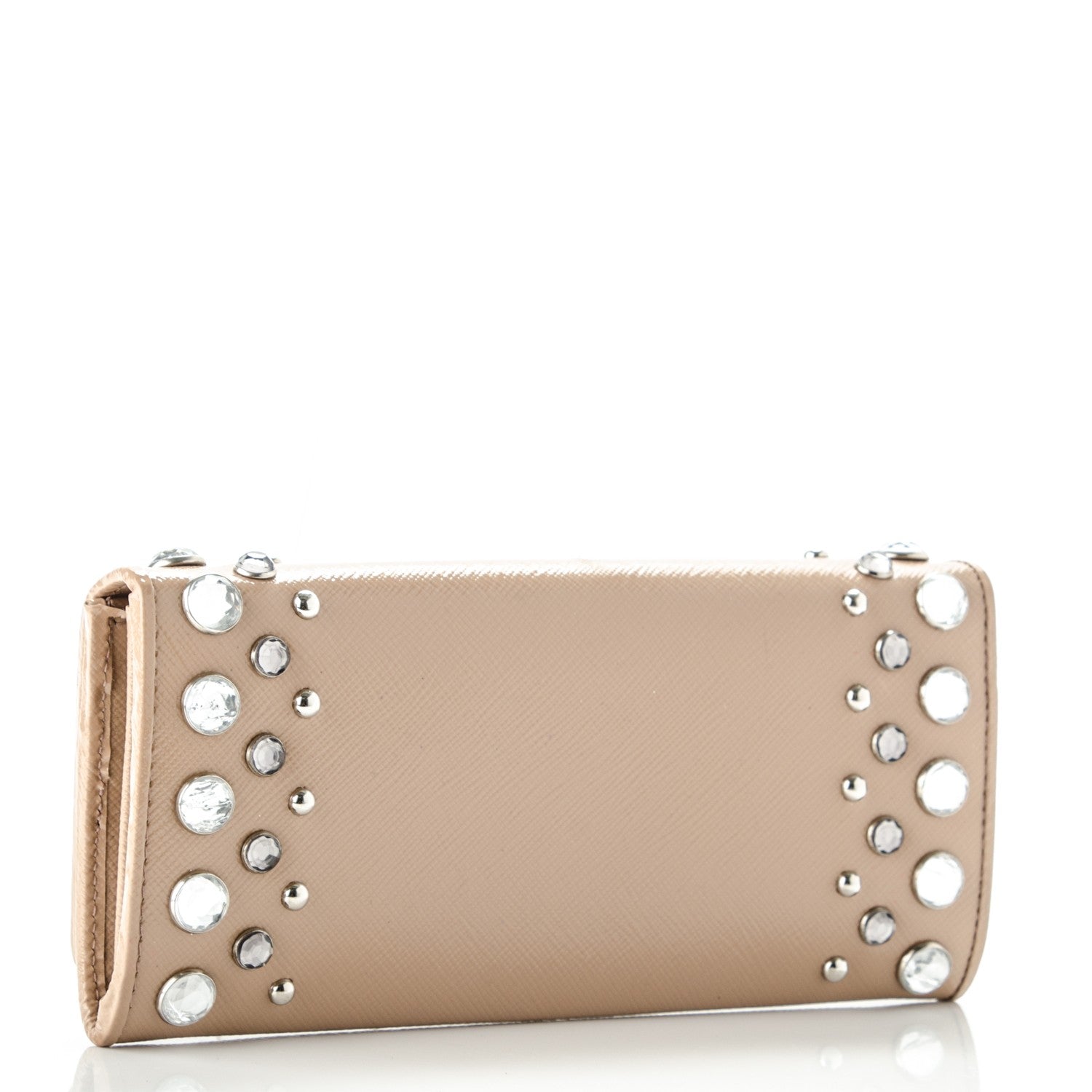Prada Saffiano Vernice Crystal Studded Flap Wallet Cammeo 3 of 10