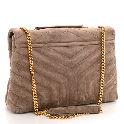 Saint Laurent Suede Y Quilted Monogram Medium Loulou Chain Satchel Taupe 3 of 12
