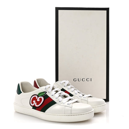 Gucci Calfskin Web GG Apple Embroidered Ace Sneakers 9.5 White 10 of 10