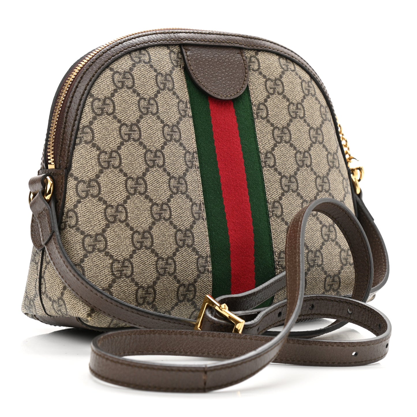 GG Supreme Monogram Textured Dollar Calfskin Web Small Ophidia Dome Shoulder Bag Beige Ebony New Acero