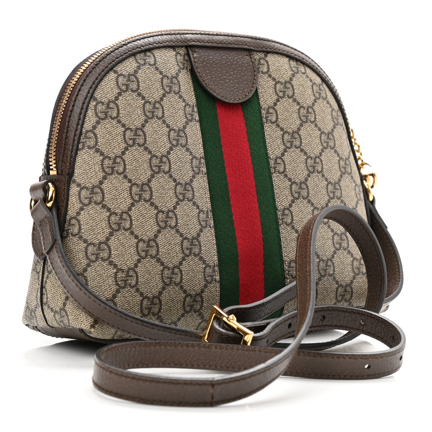 Gucci GG Supreme Monogram Textured Dollar Calfskin Web Small Ophidia Dome Shoulder Bag Beige Ebony New Acero 4 of 12
