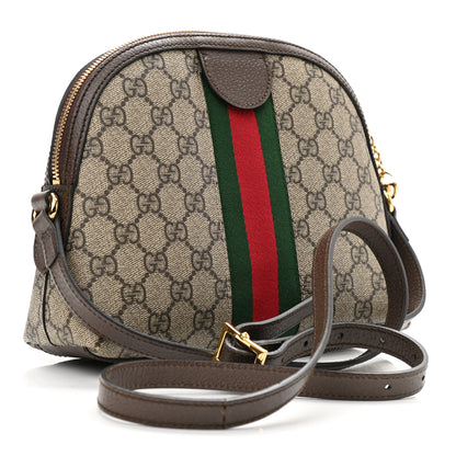 Gucci GG Supreme Monogram Textured Dollar Calfskin Web Small Ophidia Dome Shoulder Bag Beige Ebony New Acero 4 of 12