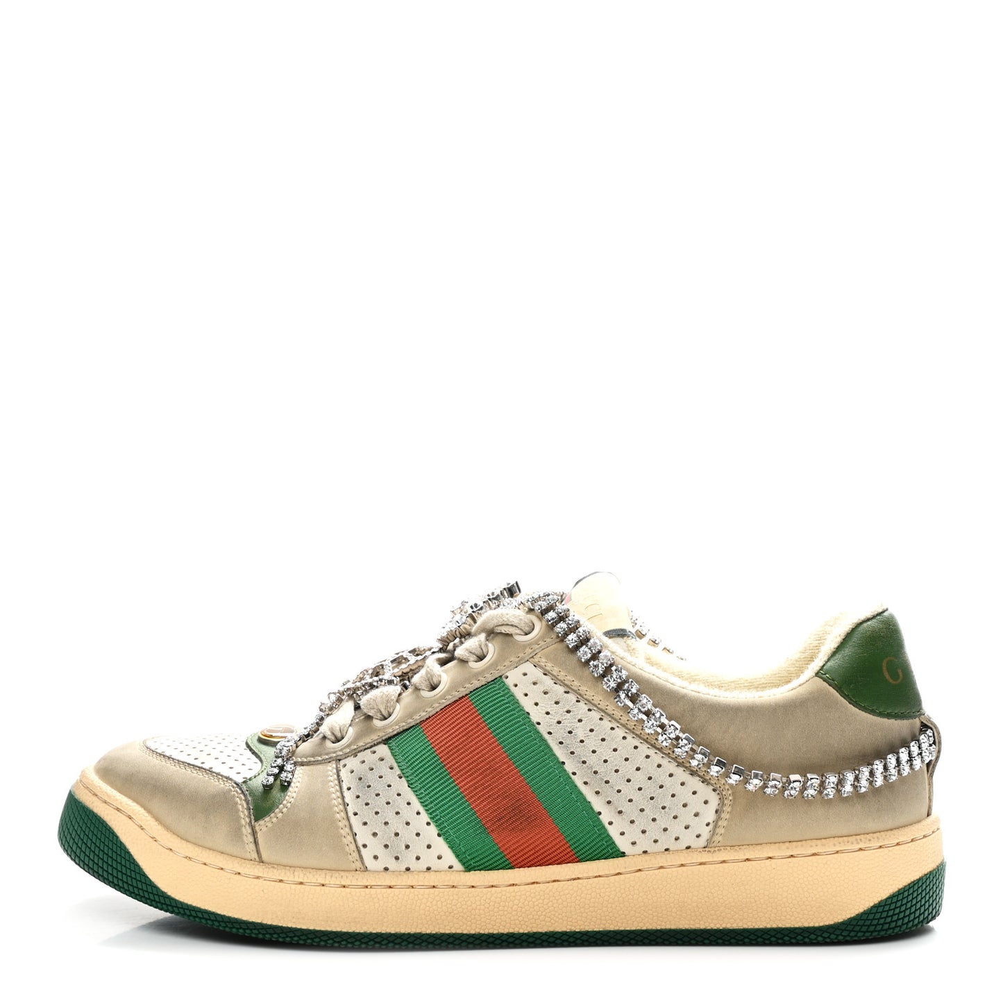 Nubuck Calfskin Web Removable Crystals Womens Screener Sneakers 38 Dusty Milk New Mystic White