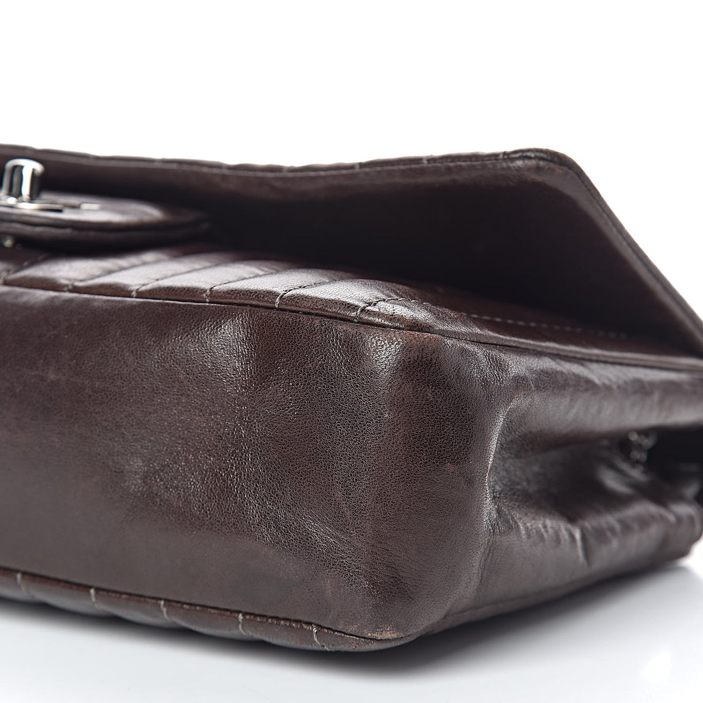 Lambskin Vertical Quilted Medium Single Flap Brown