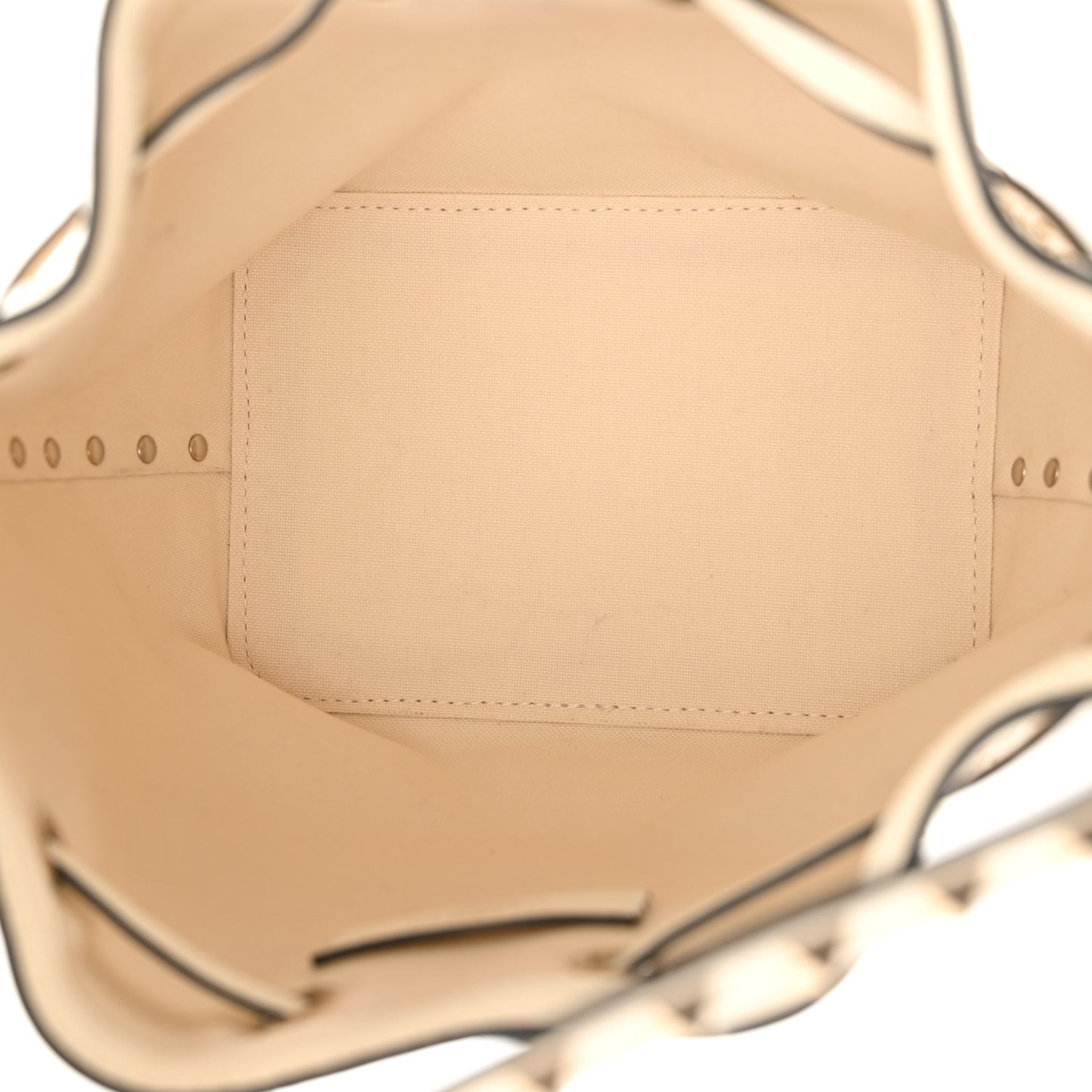 Metallic Boucle Raffia Calfskin Rockstud Drawstring Bucket Bag Ivory Gold