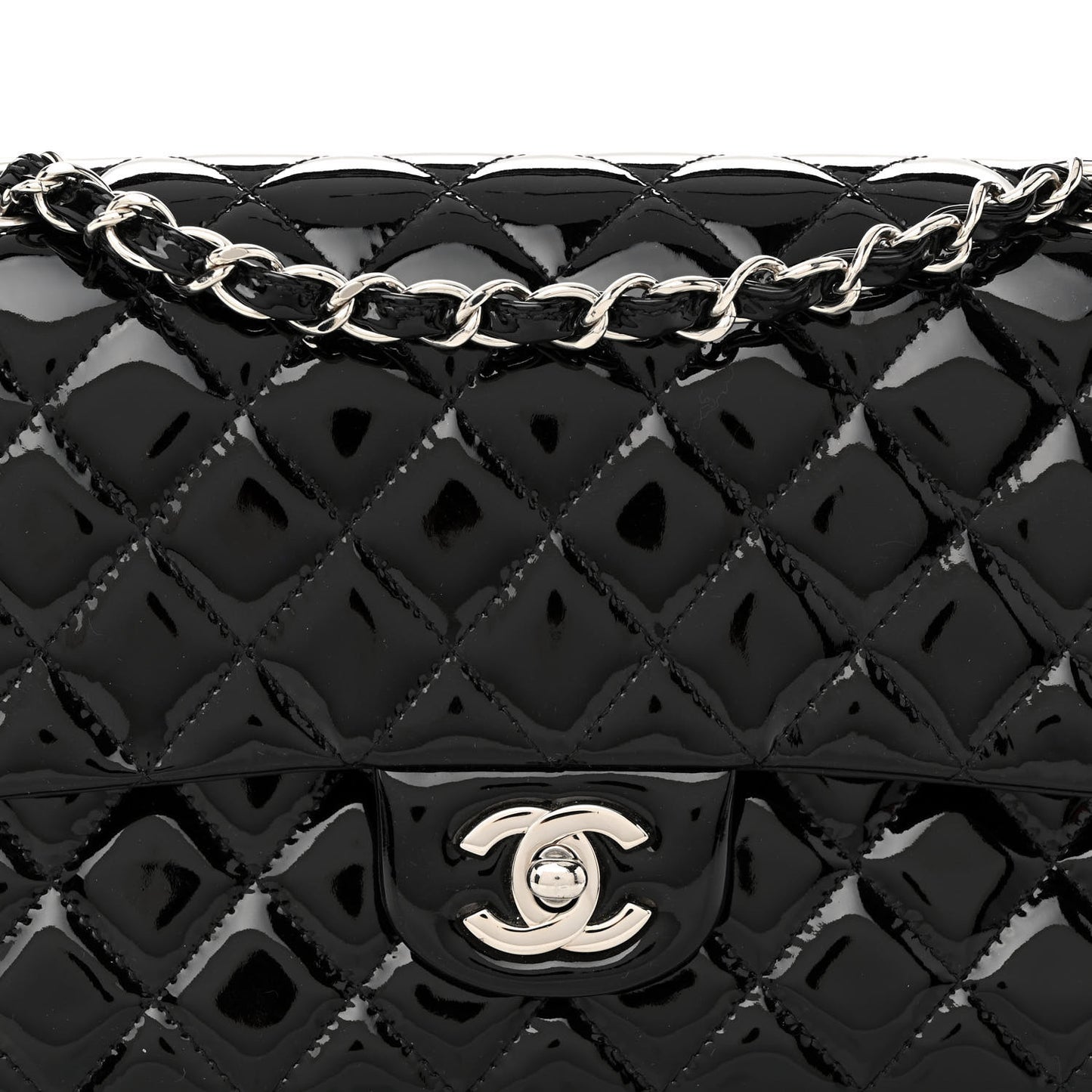 Patent Quilted Medium Double Flap Black