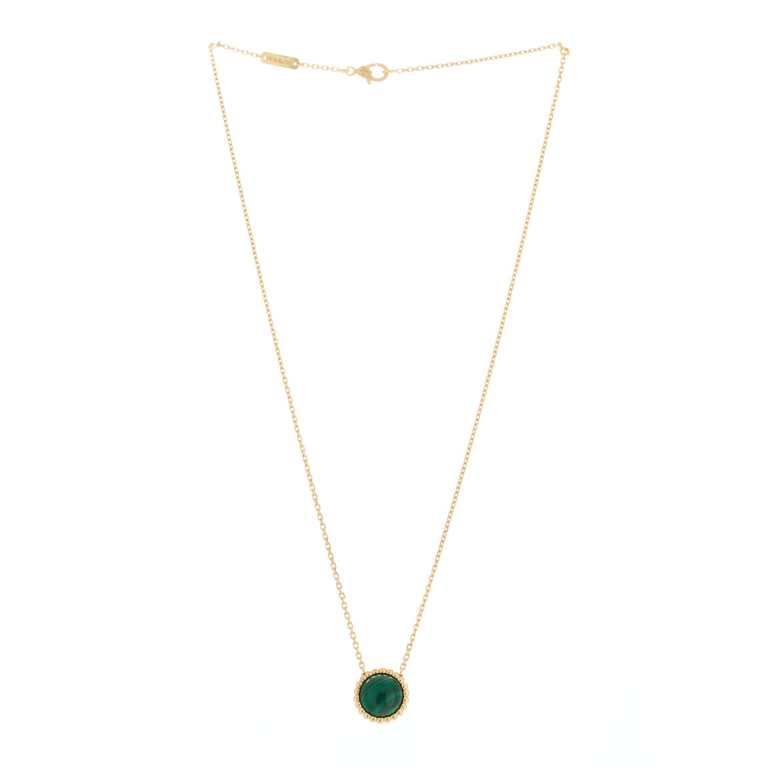 Van Cleef & Arpels 18K Yellow Gold Malachite Perlee Couleurs Pendant Necklace 4 of 7