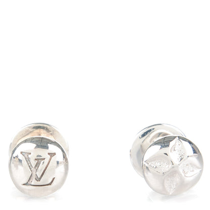 Louis Vuitton Silver Motif Cufflinks w Damier Ebene Case 1 of 8