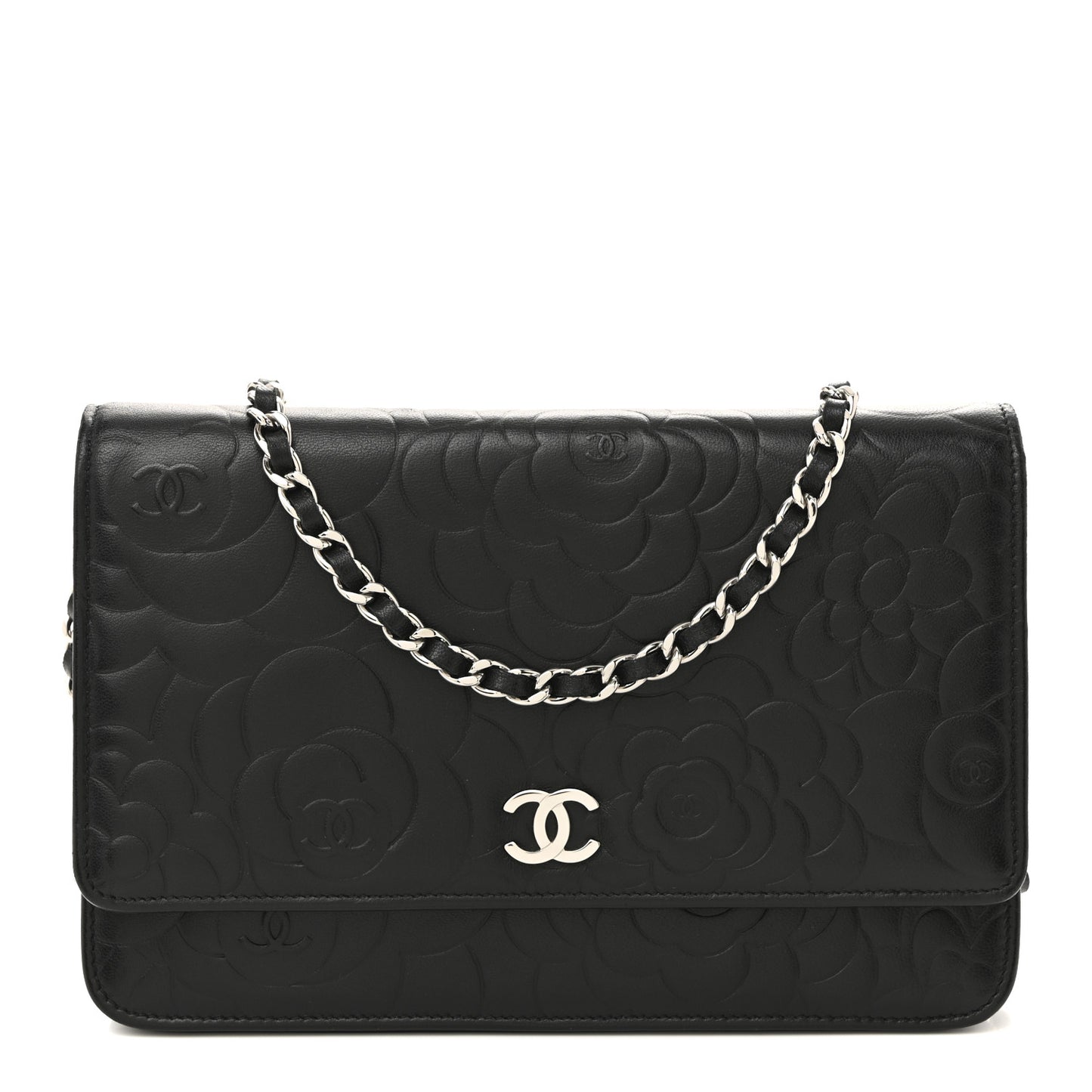 Lambskin Camellia Embossed Wallet on Chain WOC