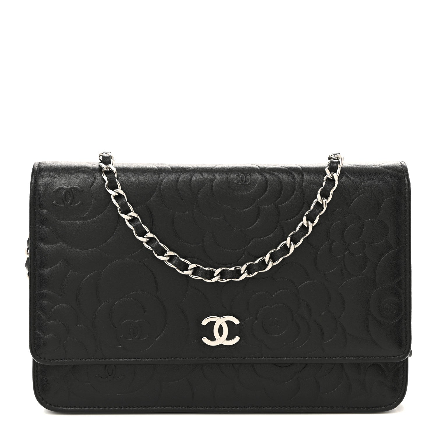 Chanel Lambskin Camellia Embossed Wallet on Chain WOC 1 of 15