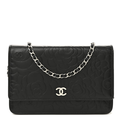 Chanel Lambskin Camellia Embossed Wallet on Chain WOC 1 of 15