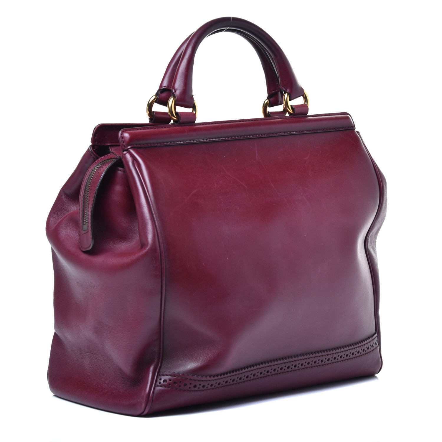 Gucci Calfskin Duilio Brogue Top Handle Bag Burgundy 3 of 11