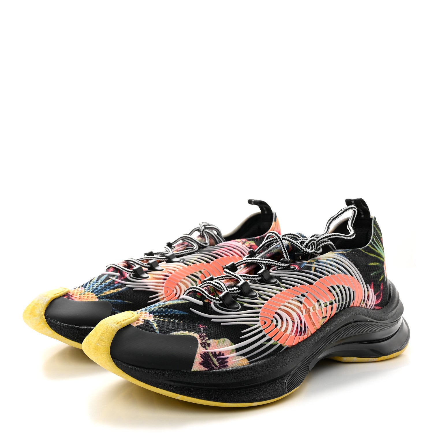 Gucci Technical Knit Fabric Waves Mens Gucci Run Sneakers 10.5 Black Multicolor 3 of 9