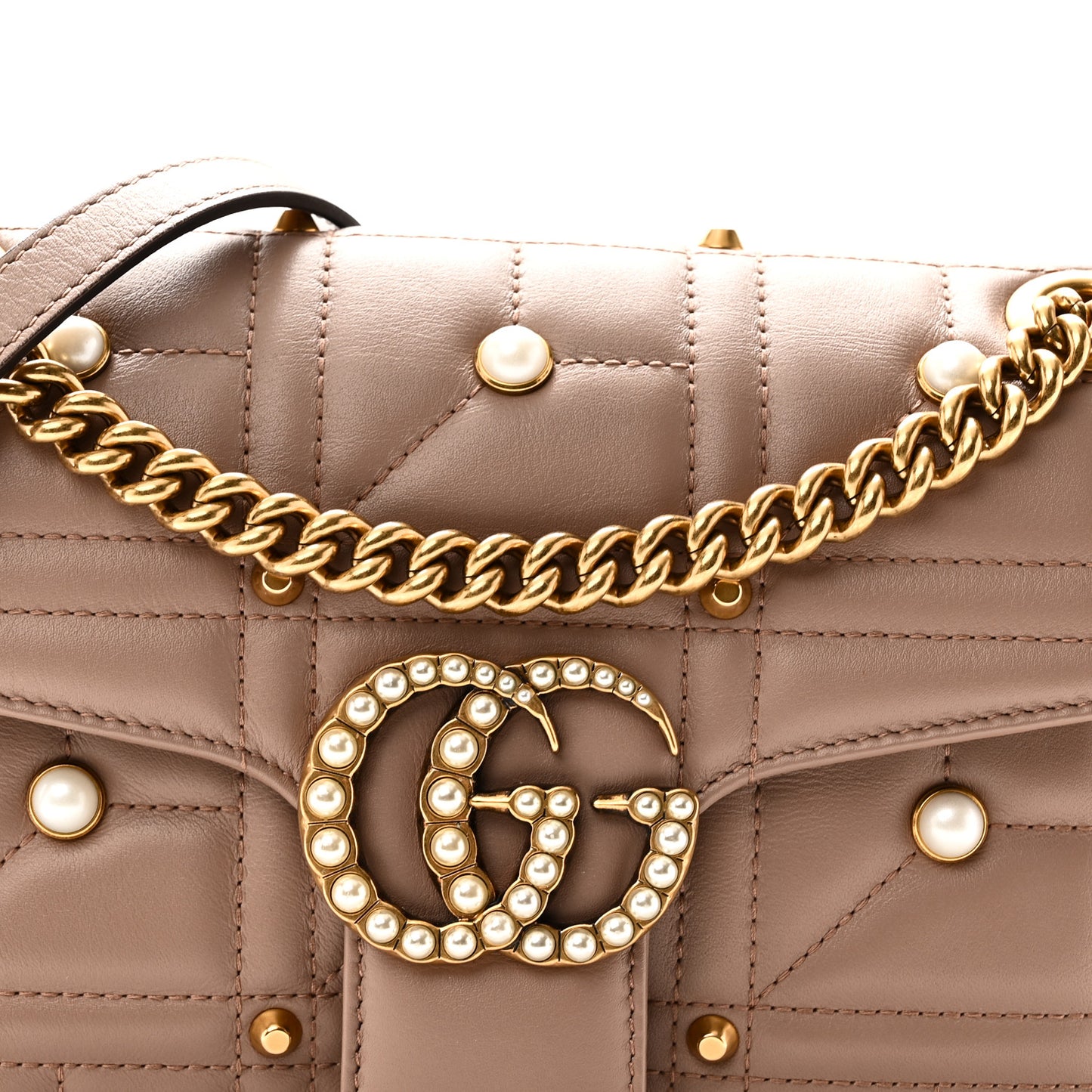 Calfskin Matelasse Studded Small Pearly GG Marmont Shoulder Bag Porcelain Rose