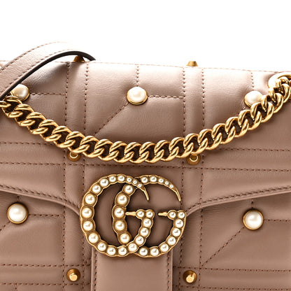 Gucci Calfskin Matelasse Studded Small Pearly GG Marmont Shoulder Bag Porcelain Rose 4 of 10