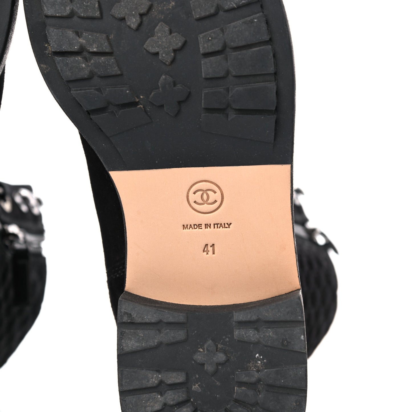 Suede Quilted CC Lace Up Combat Boots 41 Black
