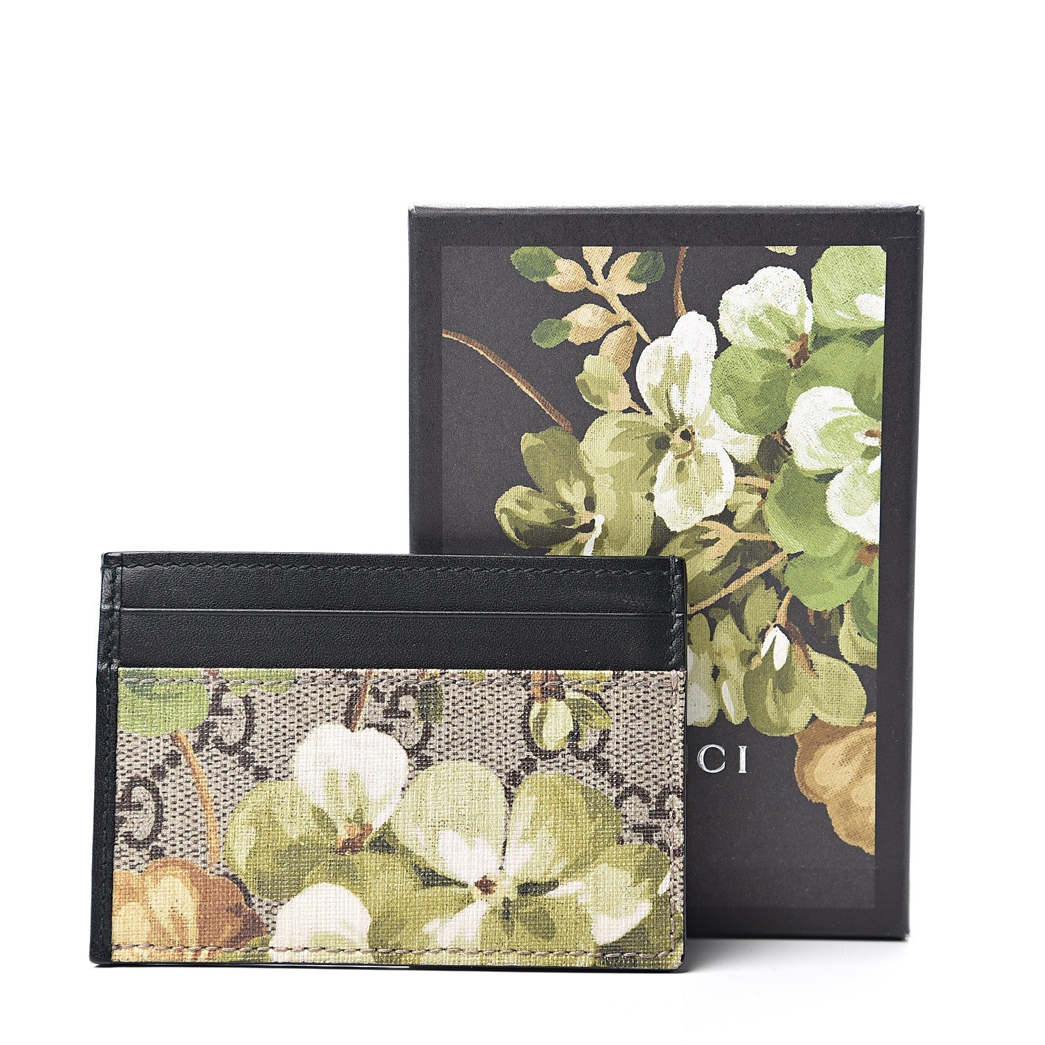 Gucci GG Supreme Monogram Blooms Card Holder Beige New Military Black 6 of 6