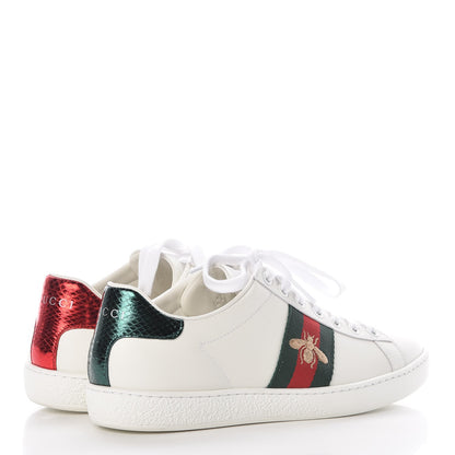 Gucci Calfskin Ayers Bee Embroidered Womens Ace Sneakers 36 White Green 4 of 11