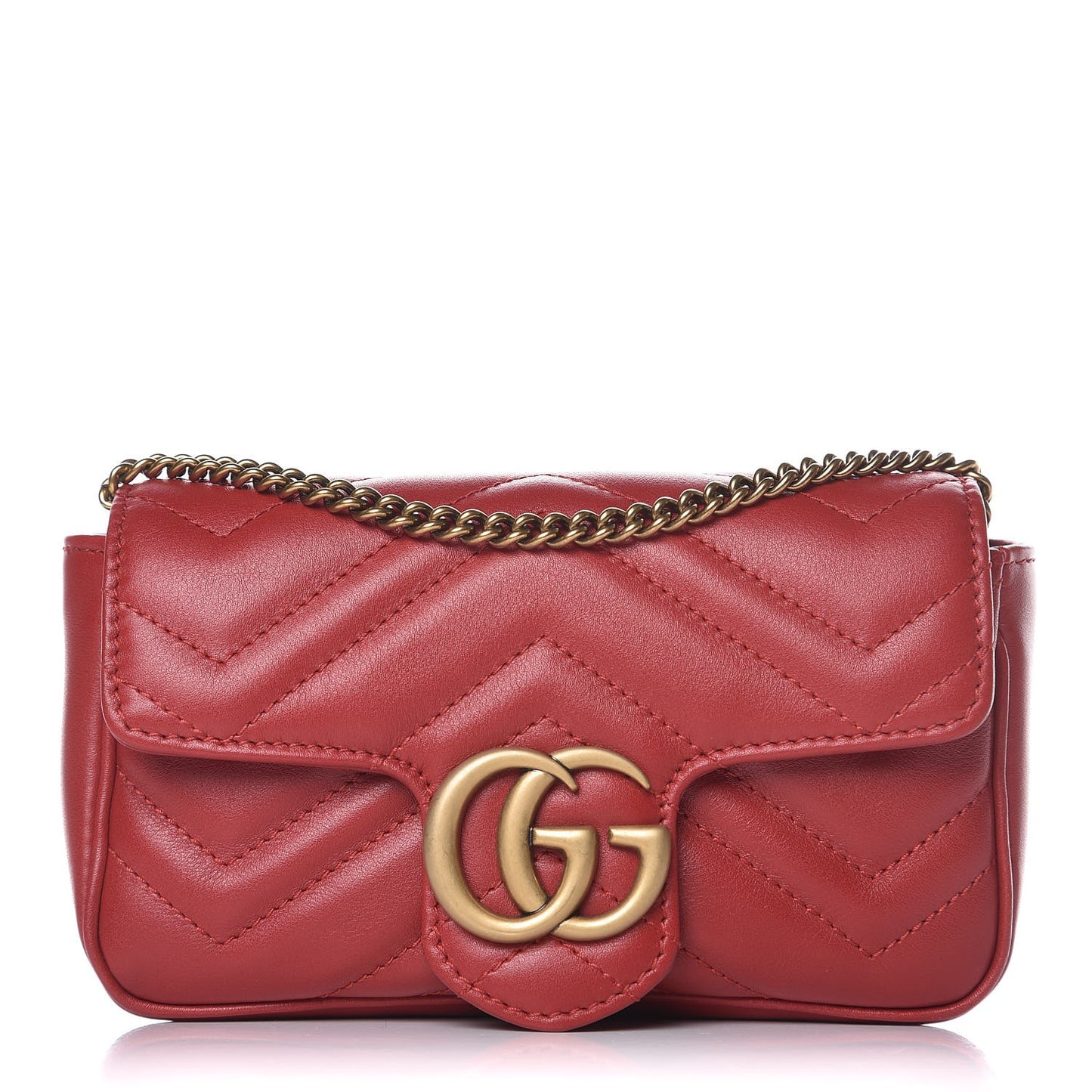 Calfskin Matelasse Super Mini GG Marmont Shoulder Bag Hibiscus Red