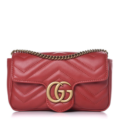 Gucci Calfskin Matelasse Super Mini GG Marmont Shoulder Bag Hibiscus Red 1 of 8