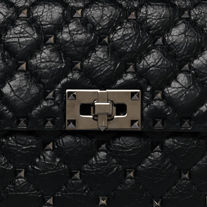 Valentino Garavani Craquele Nappa Medium Rockstud Spike Shoulder Bag Black 7 of 11