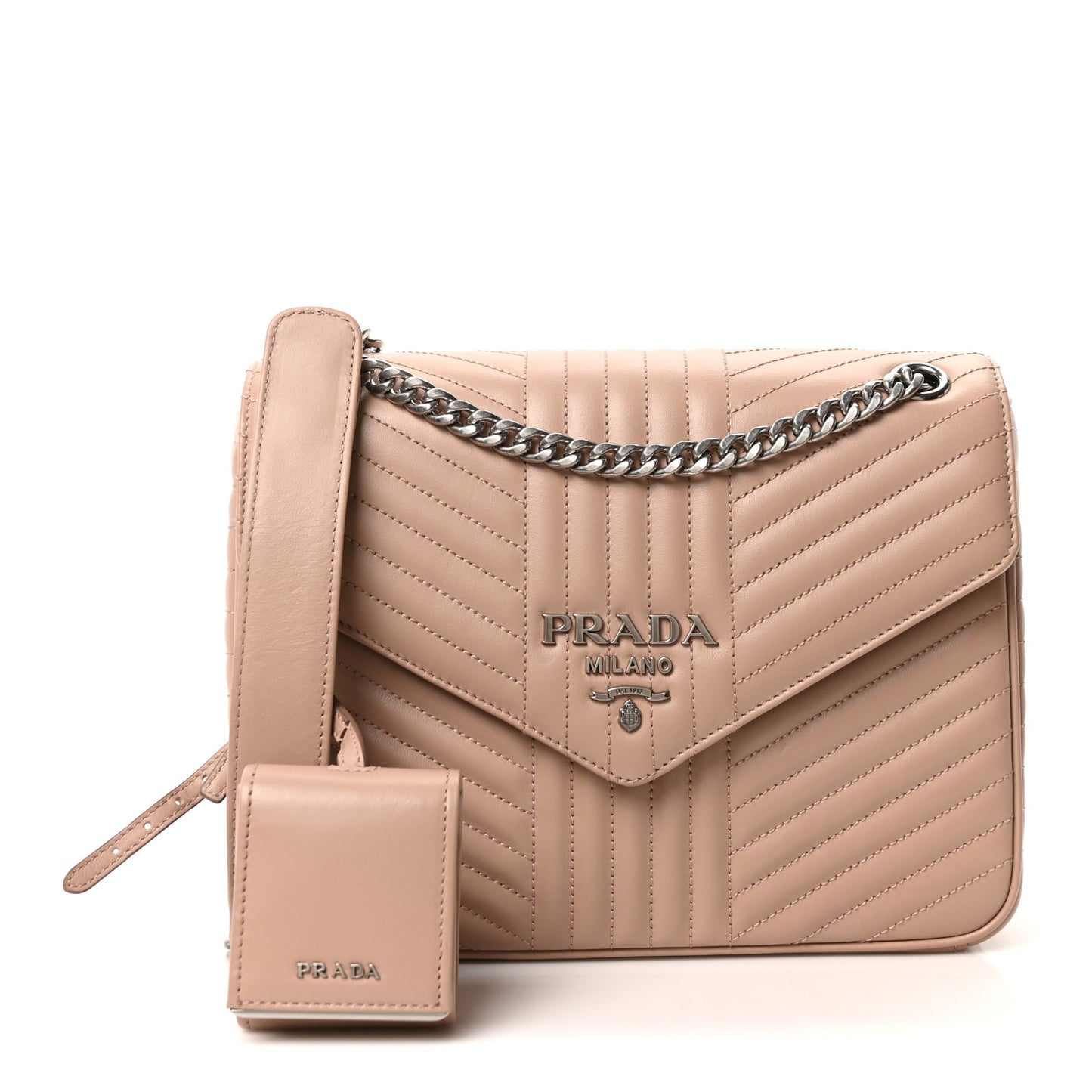 Soft Calfskin Impunture Diagramme Chain Crossbody Bag Cipria