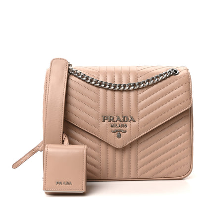 Prada Soft Calfskin Impunture Diagramme Chain Crossbody Bag Cipria 3 of 10