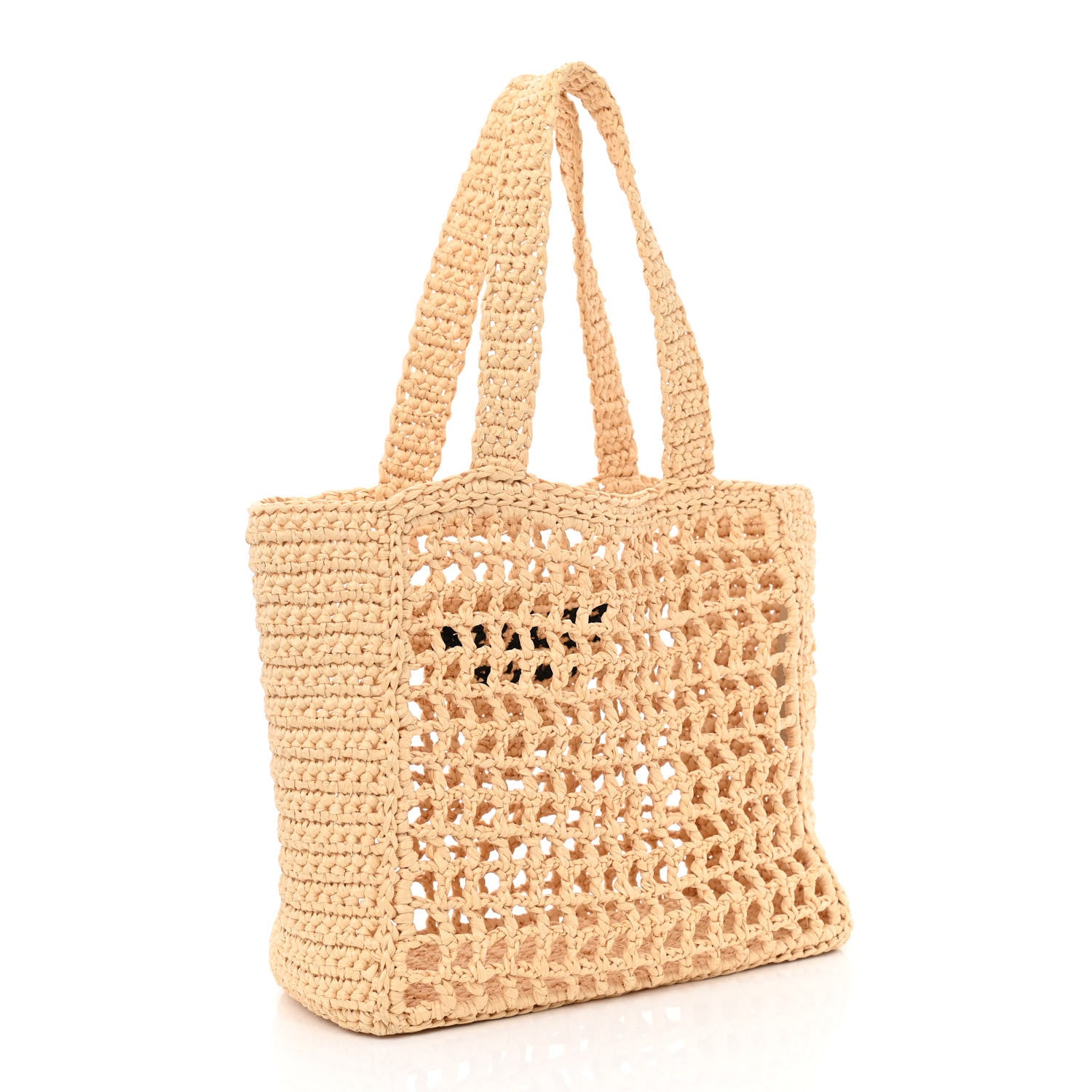 Prada Yarn Raffia Effect Crochet Logo Embroidered Small Tote Bag Naturale 3 of 9