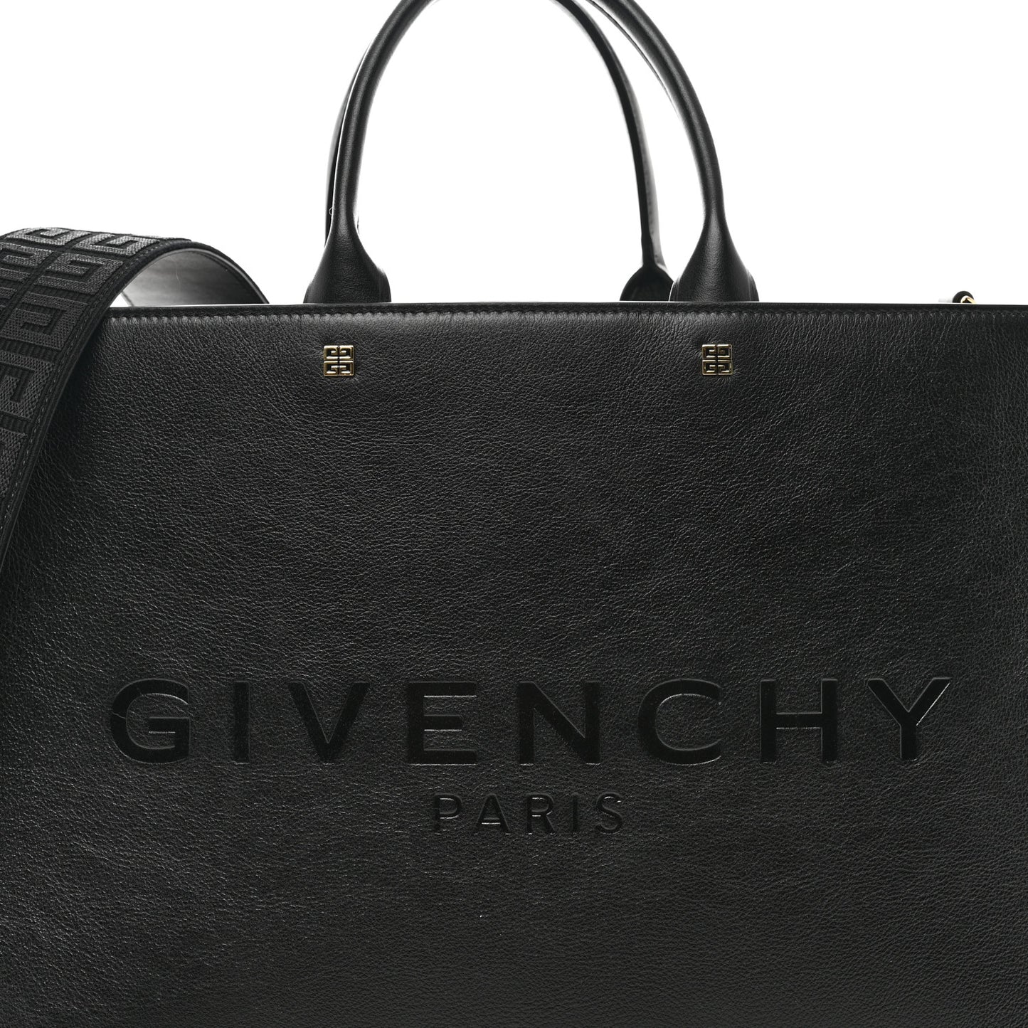 Tumbled Calfskin Logo Embossed Medium G-Tote Black