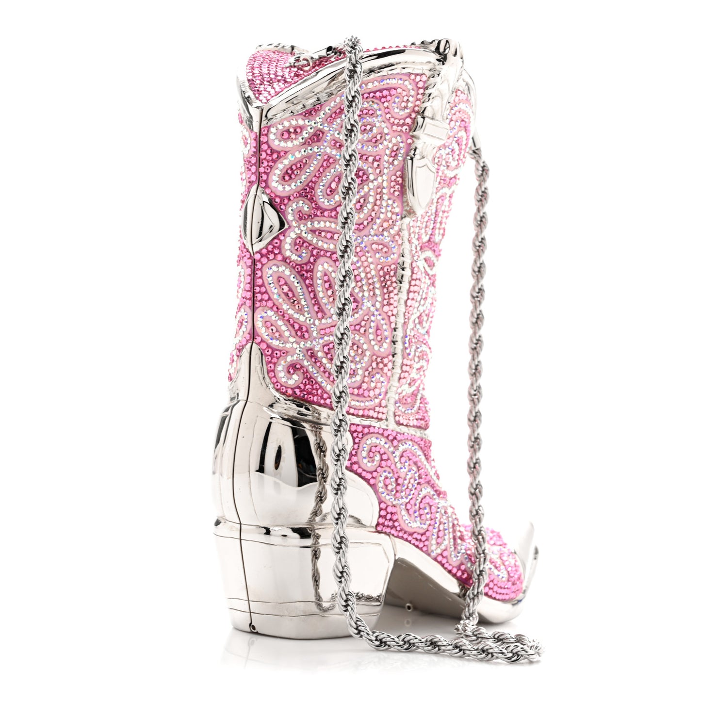 Swarovski Crystal Cowboy Boot Austin Minaudiere Clutch Pink